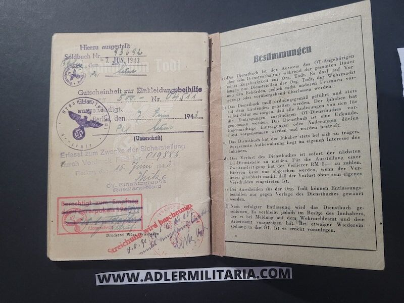 Organisation Todt Dienstbuch - OT-Bauführer Sedericht - Straflarger Eichkamp Berlin - OT Einsatz Baltöl - KVK2 (Sold) - Image 12