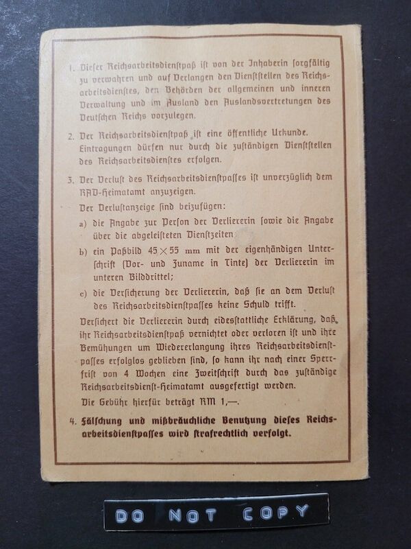 Reichsarbeitsdienstpass - Krjstians - Berliner - RAD 4/270 - Westwall Bunker / Luftschutz (sold) - Image 4