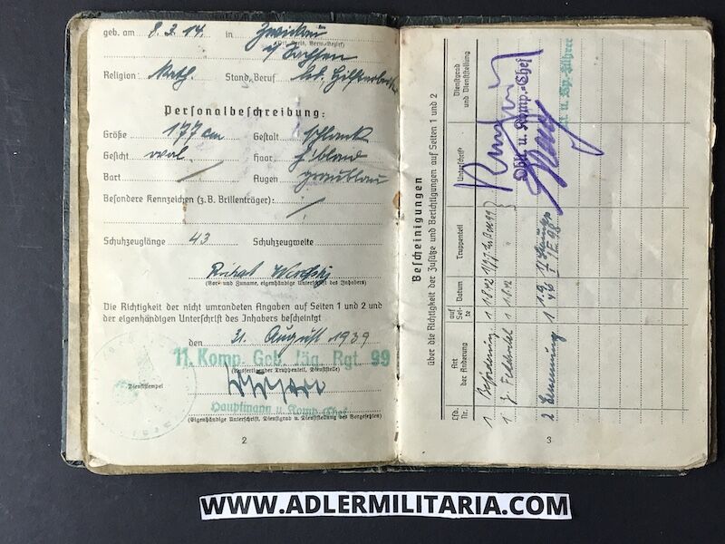 Heer Soldbuch - Feldwebel Worofsky - Gebirgs-Jäger-Regiment 99 (1. Gebirgs-Division) - Shot in Poland 1939 - Iron Cross (Hold) - Image 5