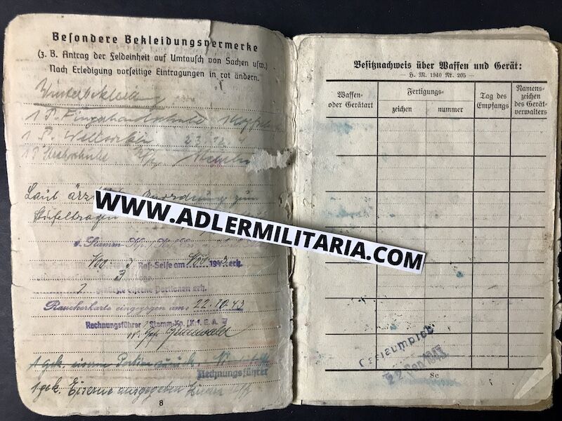 Heer Soldbuch - Uffz Burger - Grenadier Regiment 728 (728 VGD) Normandy 1944 - MP40 (Sold) - Image 9