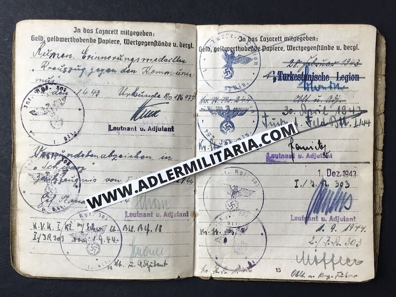 Heer Soldbuch Oberwachtmeister Salge - Turkestan Legion (Extremely Rare!) - Ostvölker Medal - Partisans Italy 1944! - Image 9