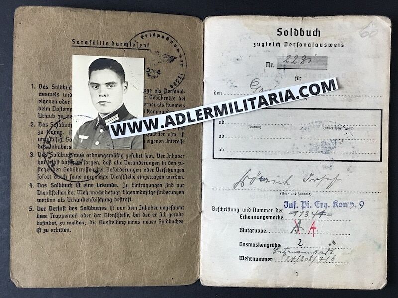 Heer Soldbuch - Grenadier Dörrich - Grenadier Regiment 958 (363 Inf Div) St Lo - KIA Normandy (Sold)
