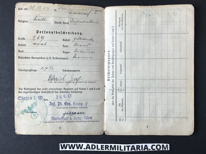 Heer Soldbuch - Grenadier Dörrich - Grenadier Regiment 958 (363 Inf Div) St Lo - KIA Normandy (Sold) - Image 4