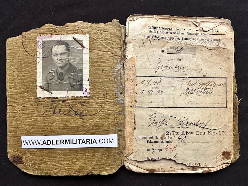 Wehrmacht Soldbuch - Feldwebel Prechtl - Panzerjäger Abt 61 - 11.Panzer Division - Lorraine France 1944 & Remagen 1945