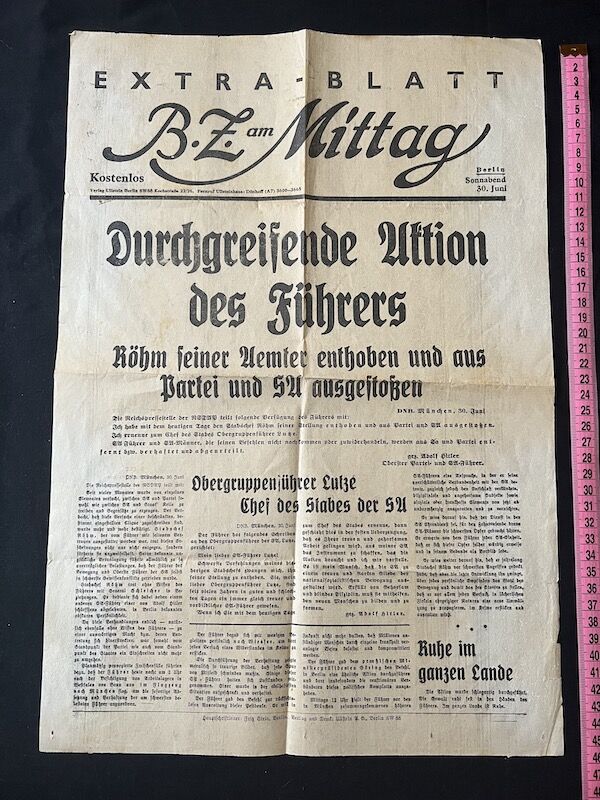 German BZ Newspaper - 30 June 1934 - "Night of the Long Knives" - Röhm-Putsch - Hitler - Obergruppenführer Lutze SA - Image 3