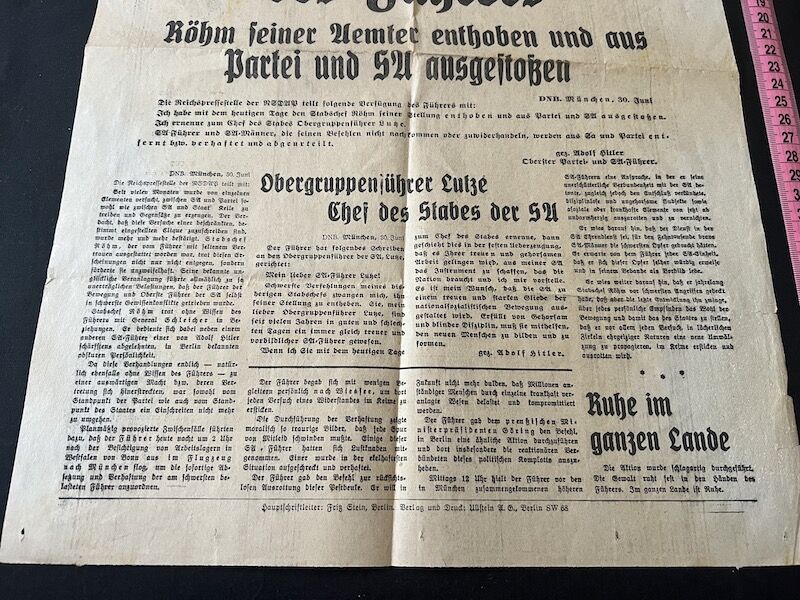 German BZ Newspaper - 30 June 1934 - "Night of the Long Knives" - Röhm-Putsch - Hitler - Obergruppenführer Lutze SA - Image 5