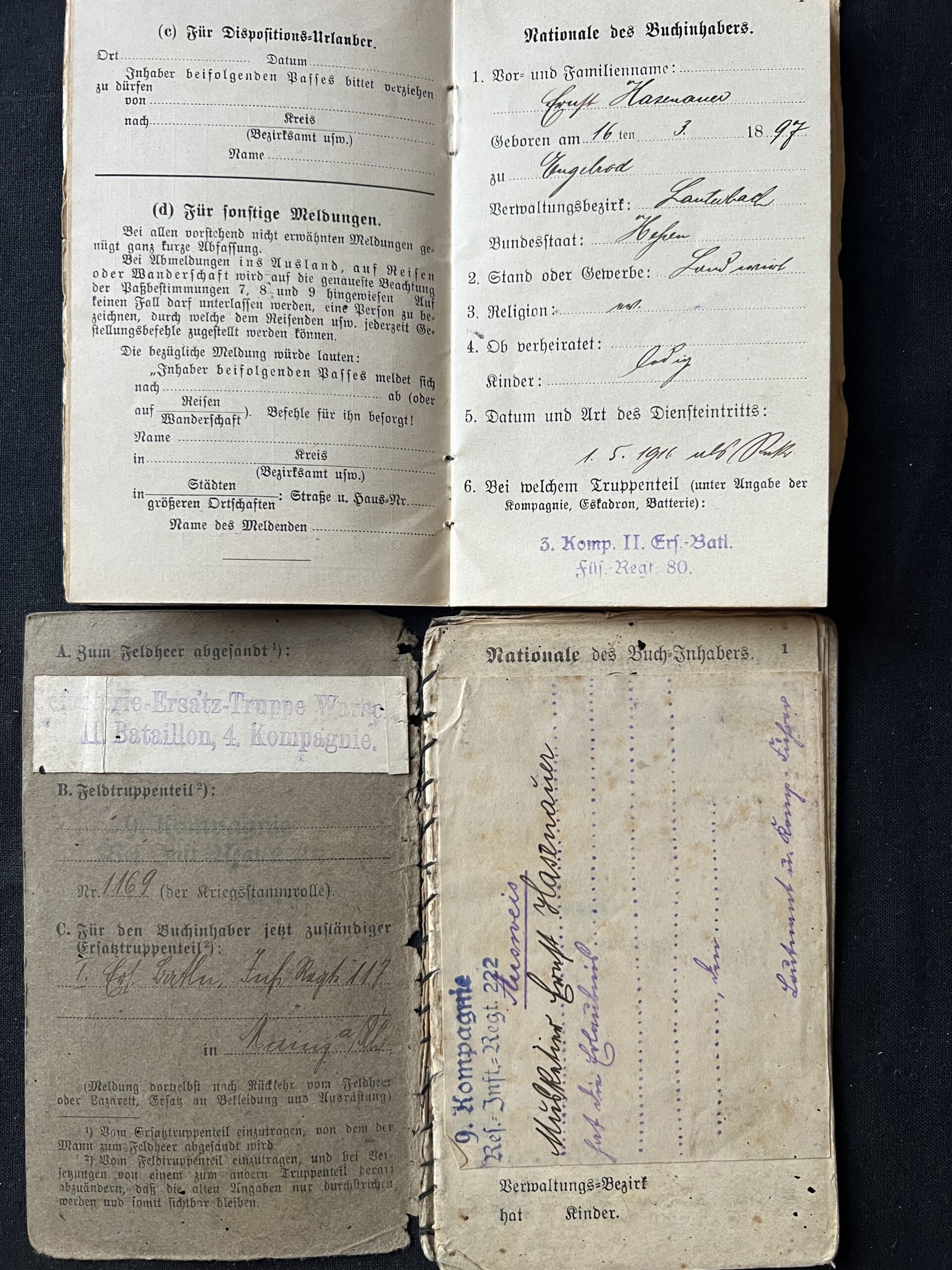 WW1 German Soldbuch and Militärpass - Iron Cross Cert - Musketier Ernst Hasenauer - Reserve Infanterie Regiment Nr 222 - Richtschütze MG08/15 (Sold) - Image 7