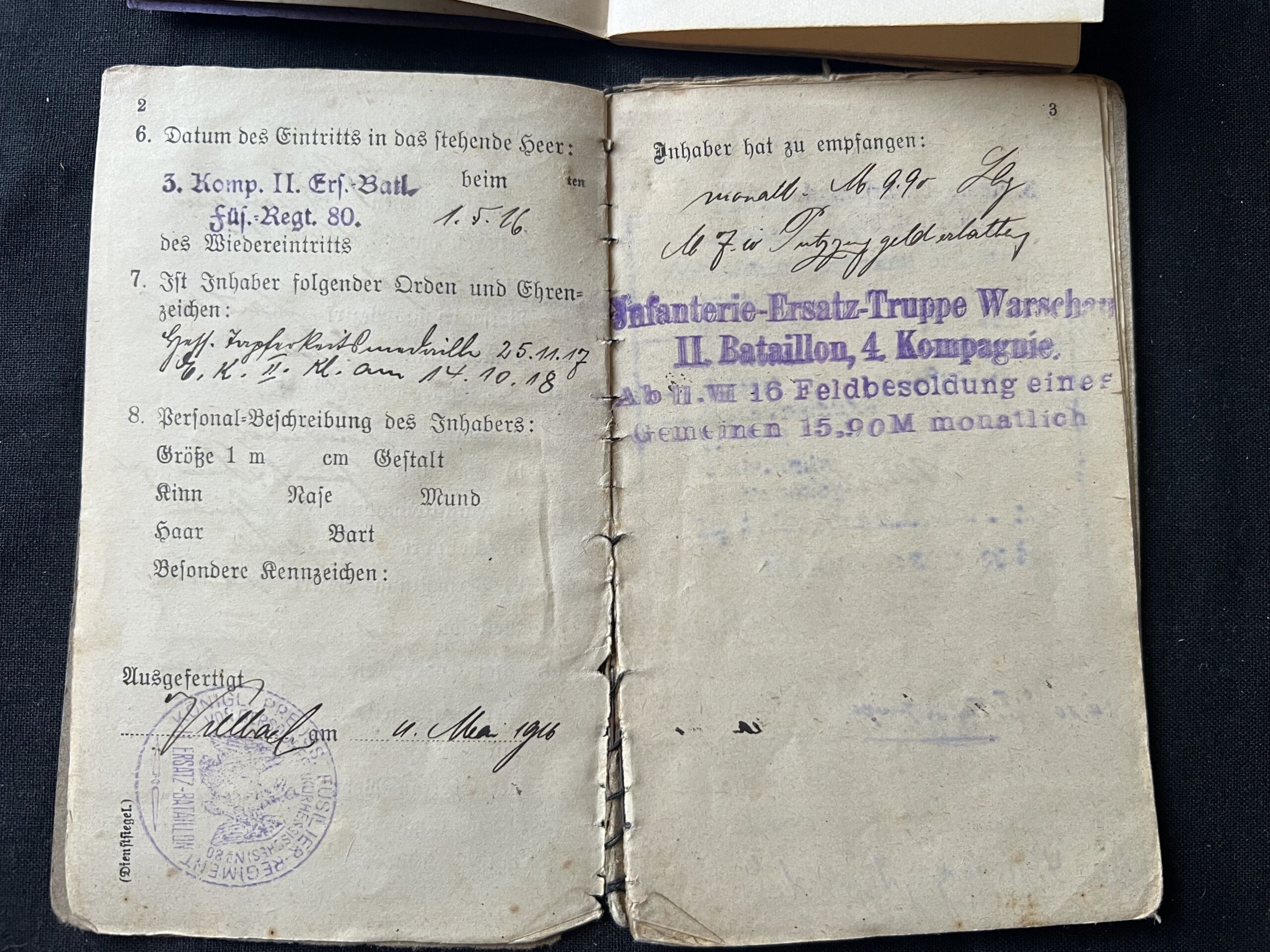 WW1 German Soldbuch and Militärpass - Iron Cross Cert - Musketier Ernst Hasenauer - Reserve Infanterie Regiment Nr 222 - Richtschütze MG08/15 (Sold) - Image 9
