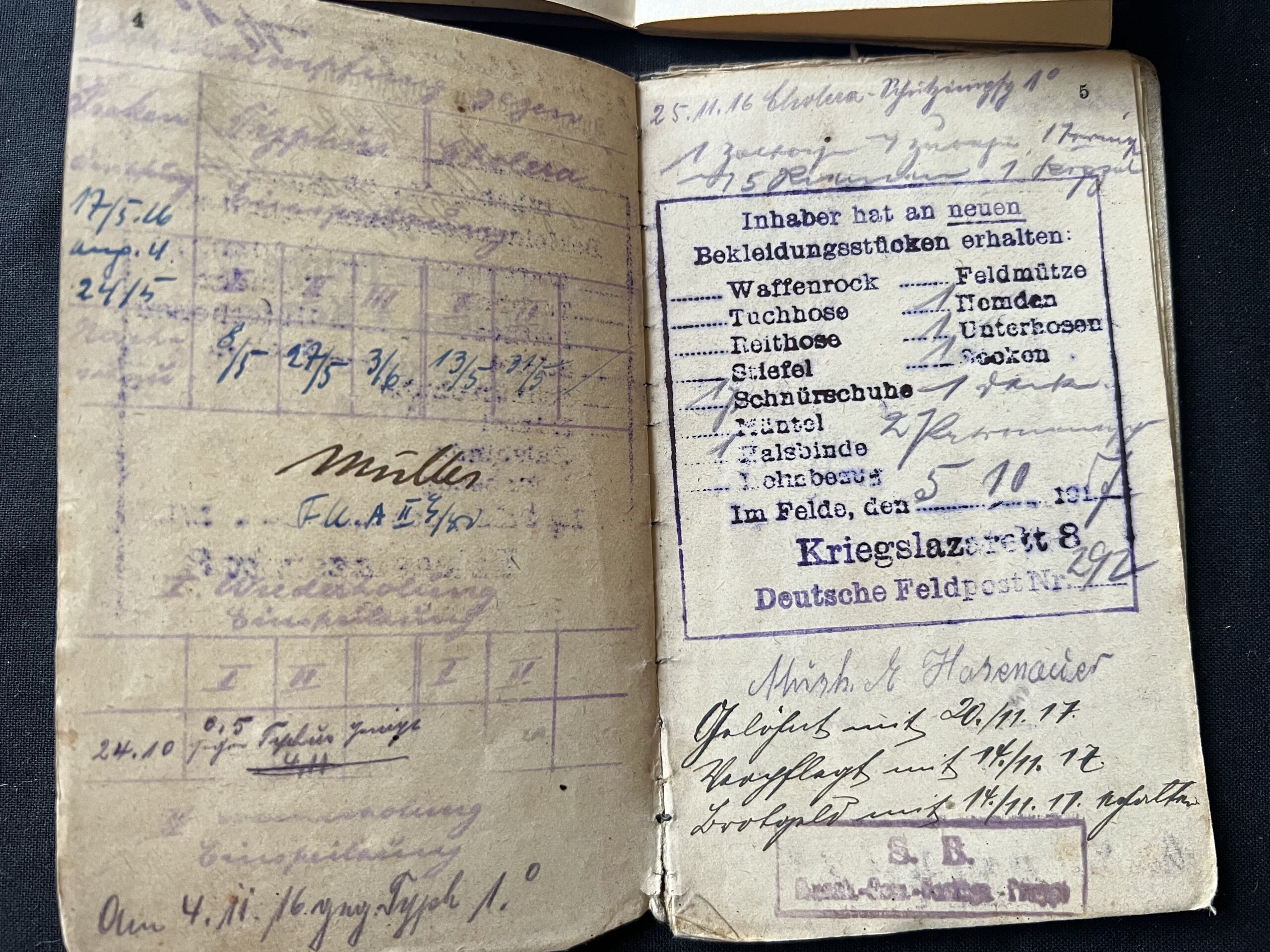 WW1 German Soldbuch and Militärpass - Iron Cross Cert - Musketier Ernst Hasenauer - Reserve Infanterie Regiment Nr 222 - Richtschütze MG08/15 (Sold) - Image 10