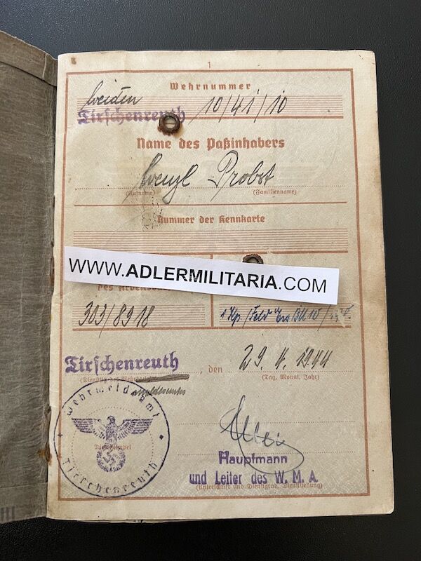 Heer Wehrpass - Feldwebel Wenzel Probst - Streifendienst - Kettenhund - Feldgendarmerie - Large Battle Calendar (Sold) - Image 3