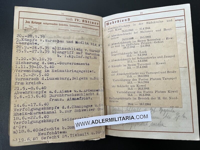 Heer Wehrpass - Feldwebel Wenzel Probst - Streifendienst - Kettenhund - Feldgendarmerie - Large Battle Calendar (Sold) - Image 14