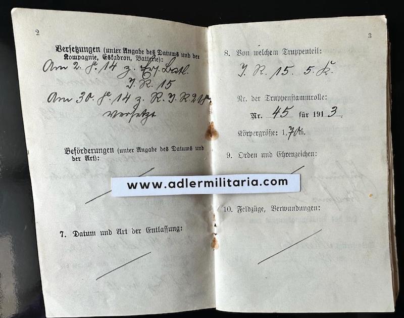 WW1 German Miliärpass - Gefreiter Wilhelm Kühne - Infanterie-Regiment Prinz Friedrich der Niederlande (2. Westfälisches) Nr. 15 - Iron Cross - Wounds Badge - Verdun - Image 3