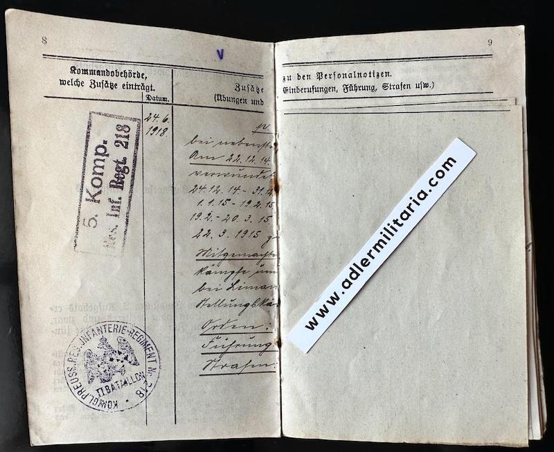 WW1 German Miliärpass - Gefreiter Wilhelm Kühne - Infanterie-Regiment Prinz Friedrich der Niederlande (2. Westfälisches) Nr. 15 - Iron Cross - Wounds Badge - Verdun - Image 5