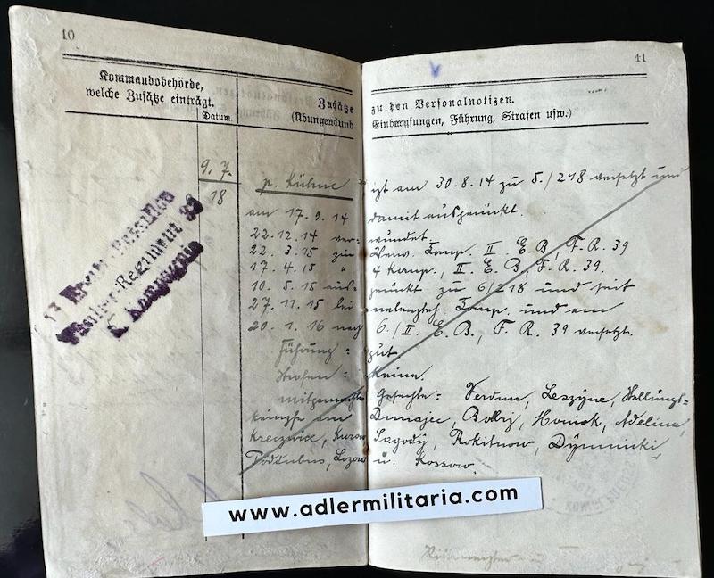 WW1 German Miliärpass - Gefreiter Wilhelm Kühne - Infanterie-Regiment Prinz Friedrich der Niederlande (2. Westfälisches) Nr. 15 - Iron Cross - Wounds Badge - Verdun - Image 8