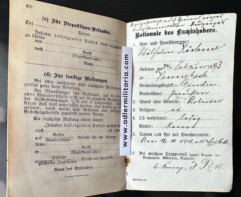 WW1 German Miliärpass - Gefreiter Wilhelm Kühne - Infanterie-Regiment Prinz Friedrich der Niederlande (2. Westfälisches) Nr. 15 - Iron Cross - Wounds Badge - Verdun - Image 15