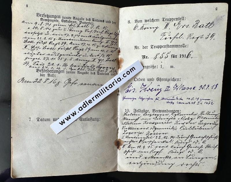 WW1 German Miliärpass - Gefreiter Wilhelm Kühne - Infanterie-Regiment Prinz Friedrich der Niederlande (2. Westfälisches) Nr. 15 - Iron Cross - Wounds Badge - Verdun - Image 16