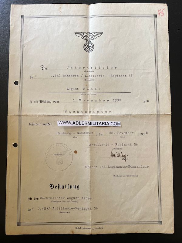 WWII German Promotion Document - Hand Signed by General Helmuth Weidling - Berlin 1945 (Hold)