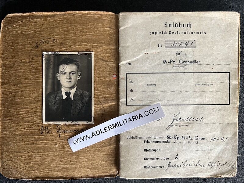 WWII German Waffen SS Soldbuch - SS-Pz-Gren Otto Hamm - LSSAH - Ardennes 1944/45 (Reserved)