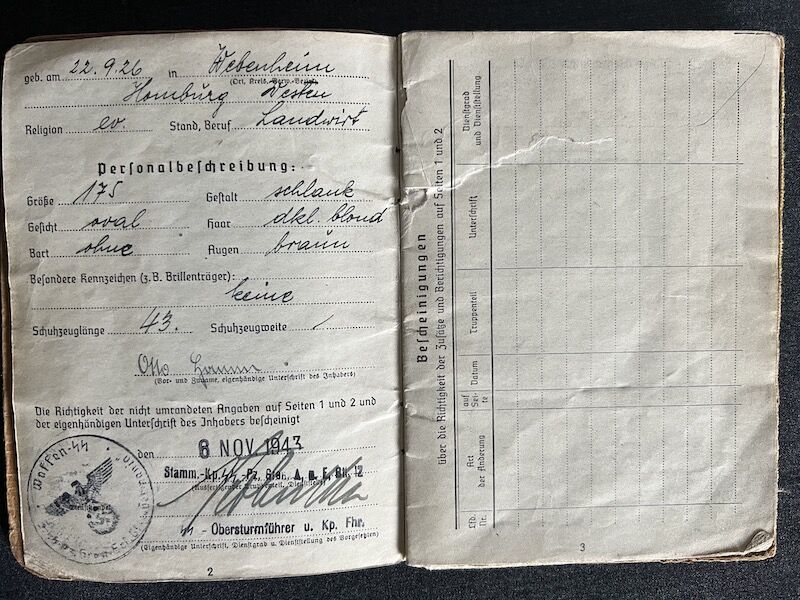 WWII German Waffen SS Soldbuch - SS-Pz-Gren Otto Hamm - LSSAH - Ardennes 1944/45 (Reserved) - Image 6