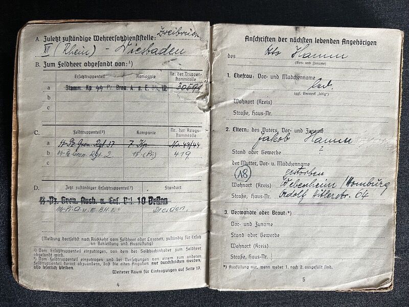 WWII German Waffen SS Soldbuch - SS-Pz-Gren Otto Hamm - LSSAH - Ardennes 1944/45 (Reserved) - Image 7