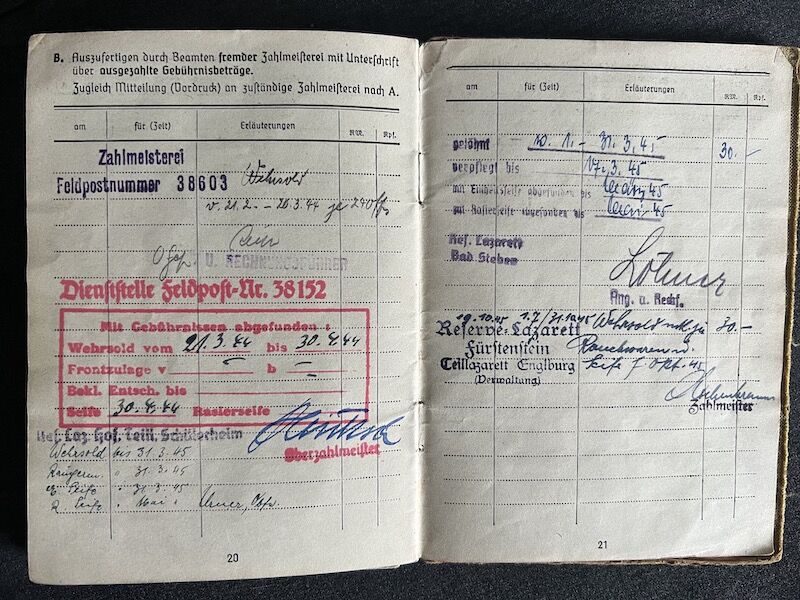 WWII German Waffen SS Soldbuch - SS-Pz-Gren Otto Hamm - LSSAH - Ardennes 1944/45 (Reserved) - Image 17