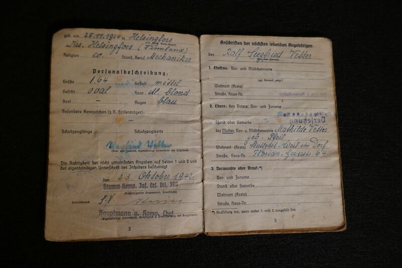 WWII German Army Soldbuch - Gefr Vetter - Finnish in German Army - Grenadier Regiment 1121 - 533 VGD - Fought against US Army in France - - Image 16