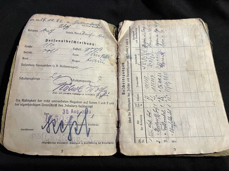 WWII German Soldbuch - Oberfeldwebel Rohrl - France 1944 - Died as a POW in France - Depot 183 - St.Medard-en-Jalles (Gironde) - 11th Panzer Division - Feldzeug Batl 23 - Buried in Berneuil - Iron Cross - Image 7