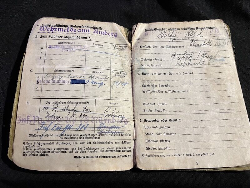 WWII German Soldbuch - Oberfeldwebel Rohrl - France 1944 - Died as a POW in France - Depot 183 - St.Medard-en-Jalles (Gironde) - 11th Panzer Division - Feldzeug Batl 23 - Buried in Berneuil - Iron Cross - Image 8