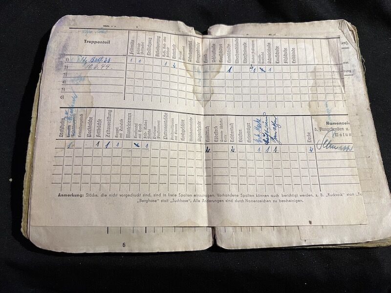 WWII German Soldbuch - Oberfeldwebel Rohrl - France 1944 - Died as a POW in France - Depot 183 - St.Medard-en-Jalles (Gironde) - 11th Panzer Division - Feldzeug Batl 23 - Buried in Berneuil - Iron Cross - Image 9