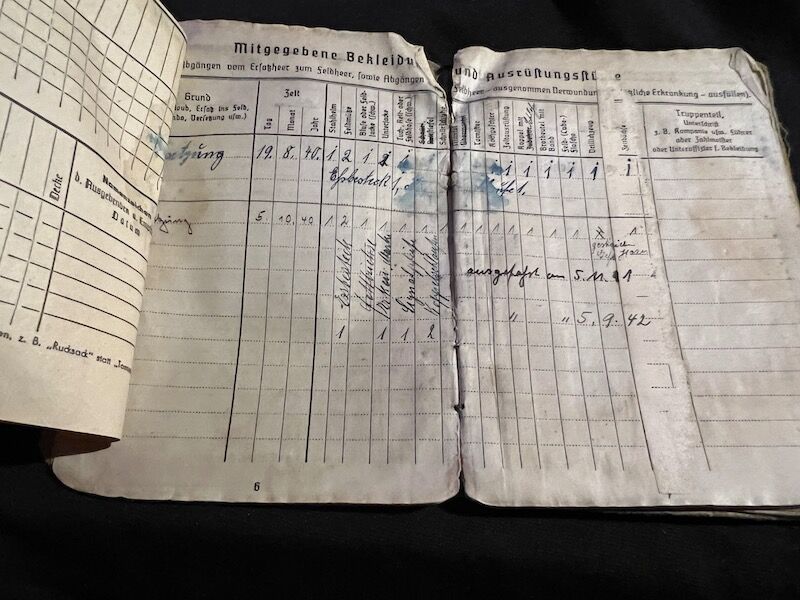 WWII German Soldbuch - Oberfeldwebel Rohrl - France 1944 - Died as a POW in France - Depot 183 - St.Medard-en-Jalles (Gironde) - 11th Panzer Division - Feldzeug Batl 23 - Buried in Berneuil - Iron Cross - Image 10