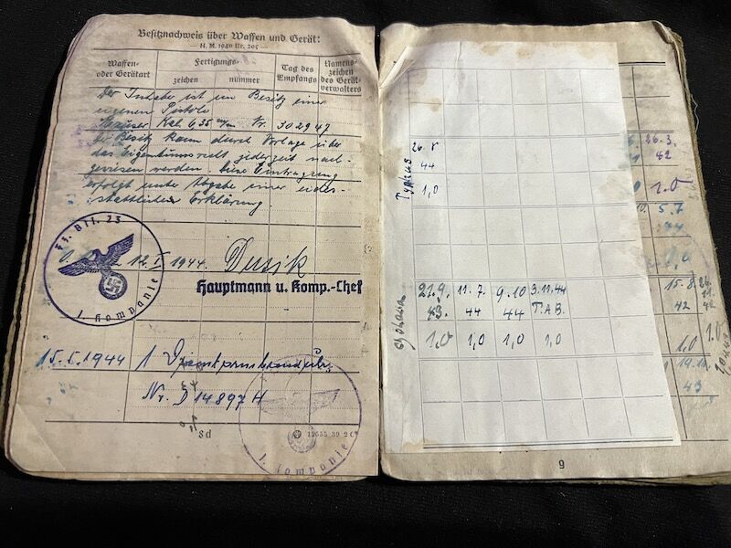 WWII German Soldbuch - Oberfeldwebel Rohrl - France 1944 - Died as a POW in France - Depot 183 - St.Medard-en-Jalles (Gironde) - 11th Panzer Division - Feldzeug Batl 23 - Buried in Berneuil - Iron Cross - Image 13