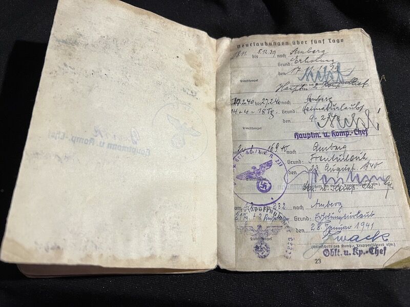 WWII German Soldbuch - Oberfeldwebel Rohrl - France 1944 - Died as a POW in France - Depot 183 - St.Medard-en-Jalles (Gironde) - 11th Panzer Division - Feldzeug Batl 23 - Buried in Berneuil - Iron Cross - Image 20