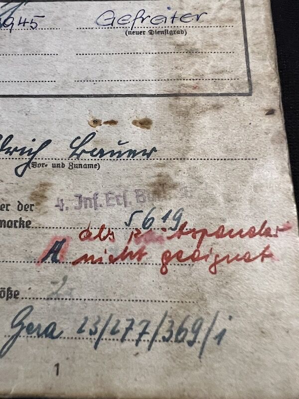 WWII German Soldbuch - Gefreiter Bauer - Grenadier Regiment 116 (9 Inf Div) - Machine Gun Team - 19 Volks Grenadier Division - West Wall 1945 - Fought against US Troops (Sold) - Image 7