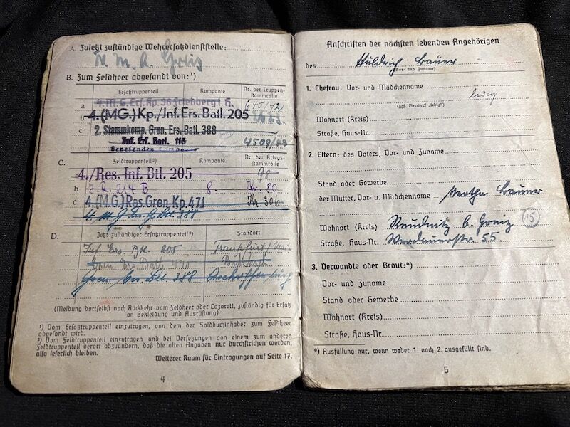 WWII German Soldbuch - Gefreiter Bauer - Grenadier Regiment 116 (9 Inf Div) - Machine Gun Team - 19 Volks Grenadier Division - West Wall 1945 - Fought against US Troops (Sold) - Image 9