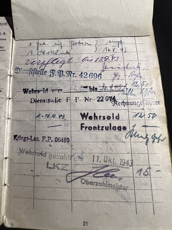 WWII German Soldbuch - Gefreiter Bauer - Grenadier Regiment 116 (9 Inf Div) - Machine Gun Team - 19 Volks Grenadier Division - West Wall 1945 - Fought against US Troops (Sold) - Image 22