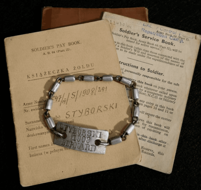 WWII Free Polish Army - Service & Pay Book - Armed Forces West - Styborski - Soldier's ID Bracelet - Super Rare