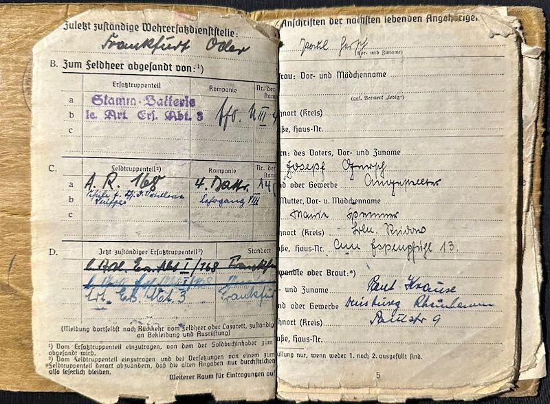 WWII German Army Soldbuch - Wehrmacht Leutnant Gersch - Artillerie Regiment 168 - 38 Infanterie Division - Sturmtage - Iron Cross First Class- - Image 7