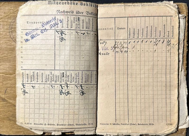 WWII German Army Soldbuch - Wehrmacht Leutnant Gersch - Artillerie Regiment 168 - 38 Infanterie Division - Sturmtage - Iron Cross First Class- - Image 9