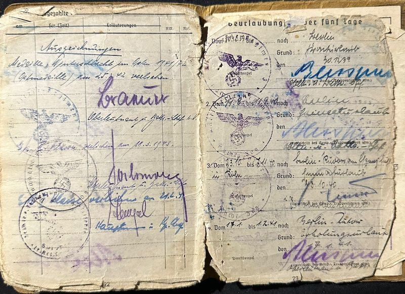 WWII German Army Soldbuch - Wehrmacht Leutnant Gersch - Artillerie Regiment 168 - 38 Infanterie Division - Sturmtage - Iron Cross First Class- - Image 18