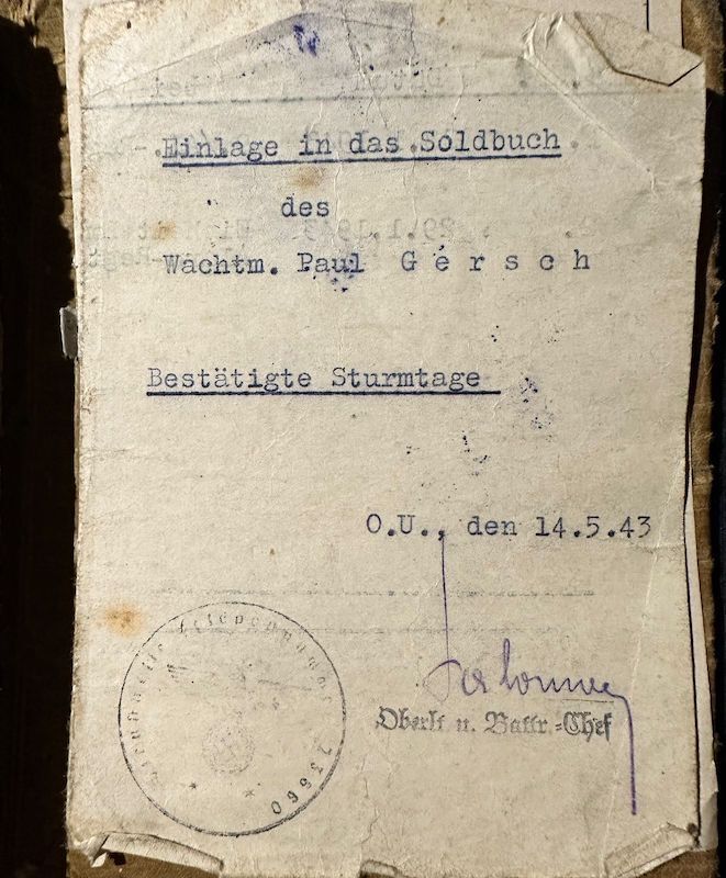 WWII German Army Soldbuch - Wehrmacht Leutnant Gersch - Artillerie Regiment 168 - 38 Infanterie Division - Sturmtage - Iron Cross First Class- - Image 20