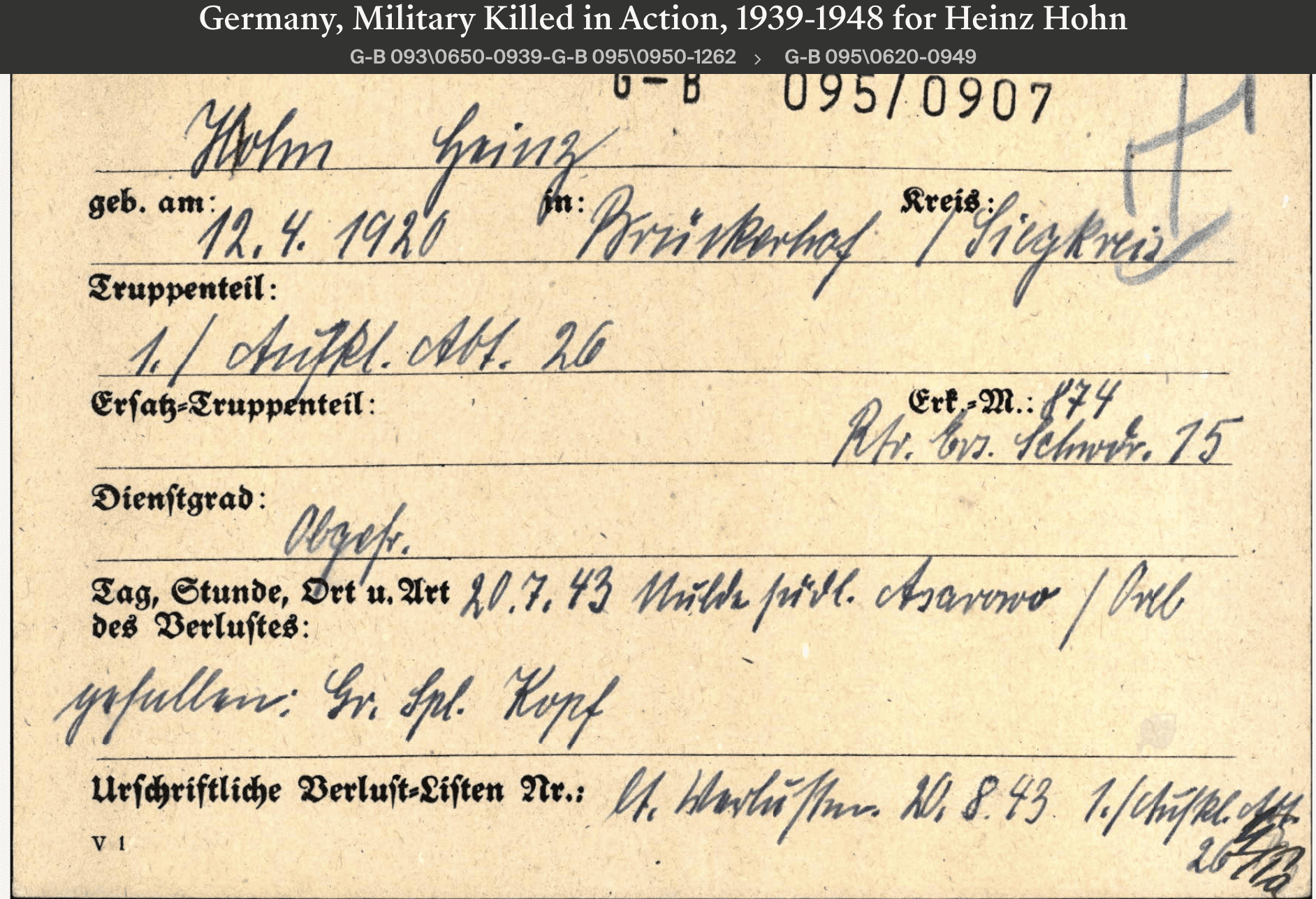 WWII German Deutsche Jungvolk (Hitler Youth) Identity Document - Killed in Action - Aufklärungs Abt 26 - 26 Inf Div - Grenade Splinter in Head (Sold) - Image 6