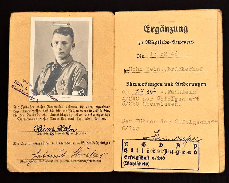 WWII German Deutsche Jungvolk (Hitler Youth) Identity Document - Killed in Action - Aufklärungs Abt 26 - 26 Inf Div - Grenade Splinter in Head (Sold)