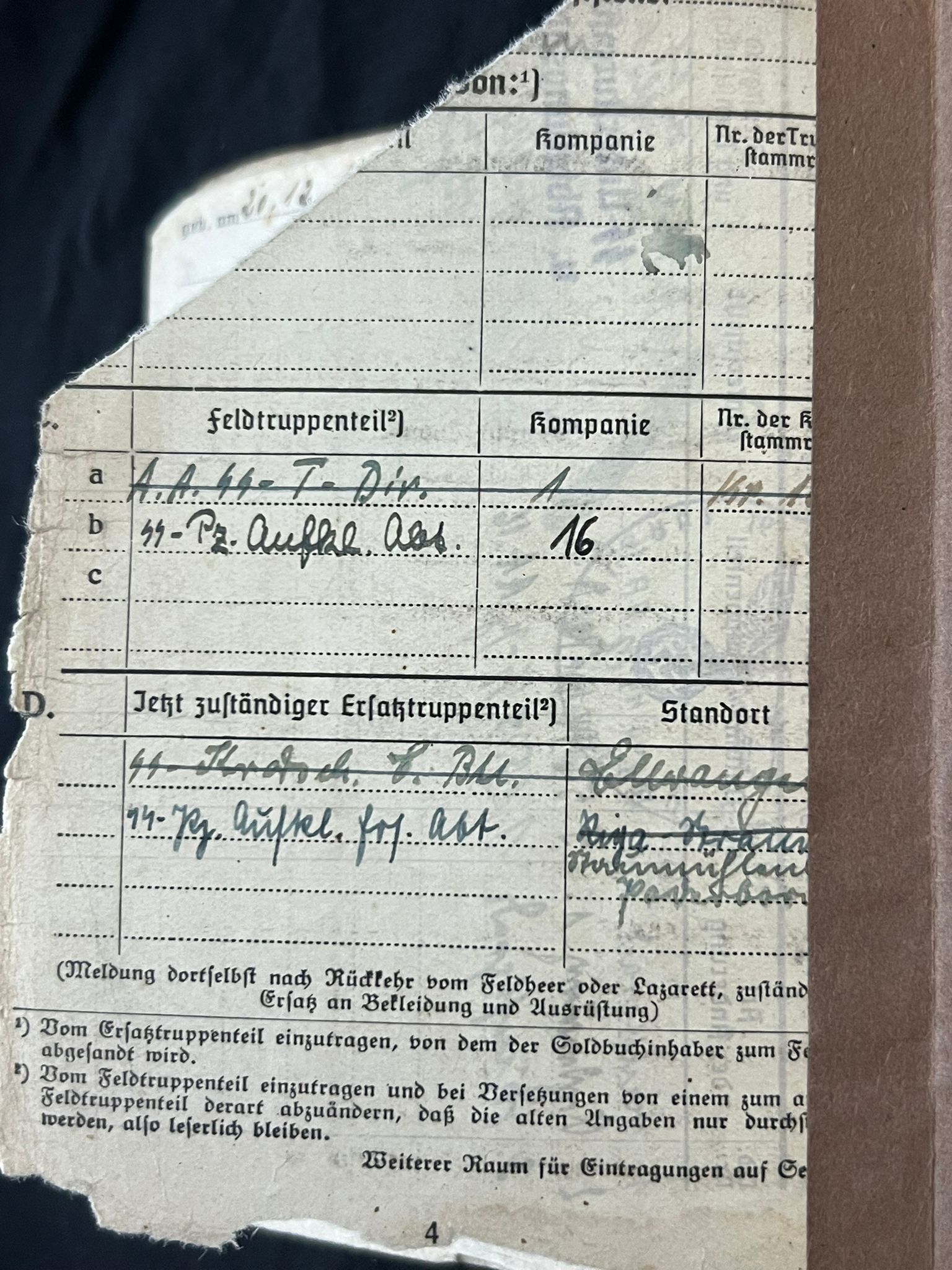 WWII German Waffen SS Soldbuch - SS-Hauptsturmführer Willfried Segebrecht - Commander 1st Company - SS-Panzer-Aufklärungsabteilung 16 RFSS - War Criminal - Worst Massacre of Civilians by the Waffen SS on the Western Front - Italy - Vinca - Monte Sole - Bardine - Valla - Exceptionally Rare Historical Evidence ( SOLD ) - Image 8