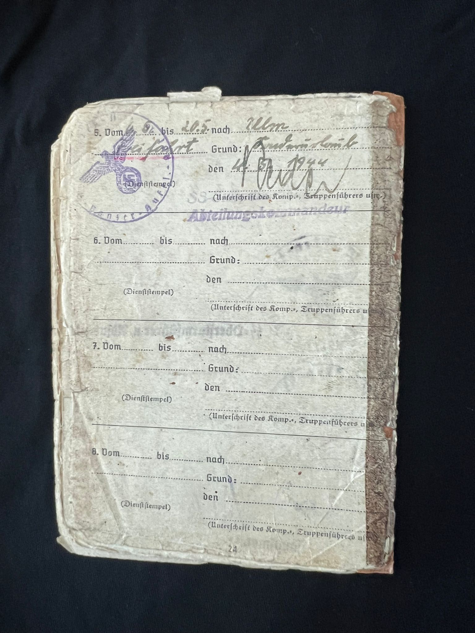 WWII German Waffen SS Soldbuch - SS-Hauptsturmführer Willfried Segebrecht - Commander 1st Company - SS-Panzer-Aufklärungsabteilung 16 RFSS - War Criminal - Worst Massacre of Civilians by the Waffen SS on the Western Front - Italy - Vinca - Monte Sole - Bardine - Valla - Exceptionally Rare Historical Evidence ( SOLD ) - Image 22