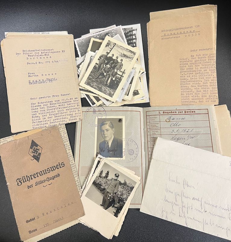 WWII German Wehrmacht Wehrpass - Hitler Youth Leaders Identity Papers - Golden HJ Badge - Leutnant Otto Banse - Gebirgsjäger Regiment 138 - Killed in Action