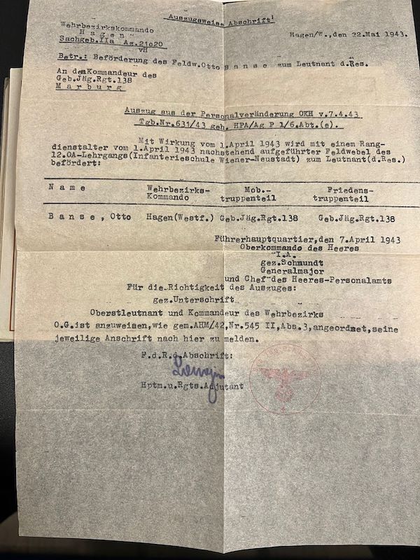 WWII German Wehrmacht Wehrpass - Hitler Youth Leaders Identity Papers - Golden HJ Badge - Leutnant Otto Banse - Gebirgsjäger Regiment 138 - Killed in Action - Image 22