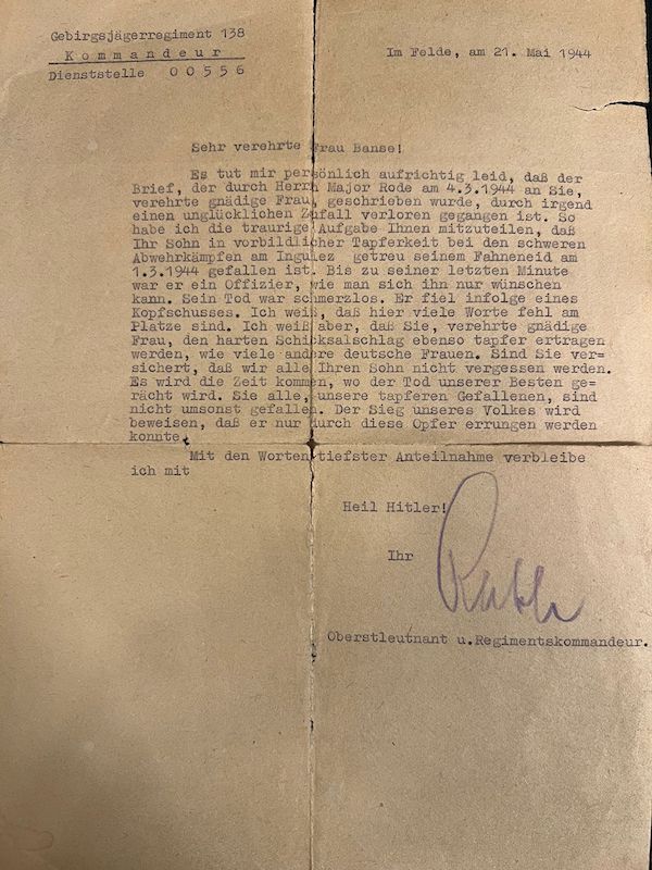 WWII German Wehrmacht Wehrpass - Hitler Youth Leaders Identity Papers - Golden HJ Badge - Leutnant Otto Banse - Gebirgsjäger Regiment 138 - Killed in Action - Image 33