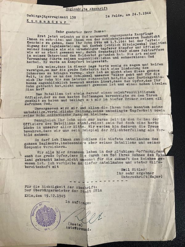 WWII German Wehrmacht Wehrpass - Hitler Youth Leaders Identity Papers - Golden HJ Badge - Leutnant Otto Banse - Gebirgsjäger Regiment 138 - Killed in Action - Image 34
