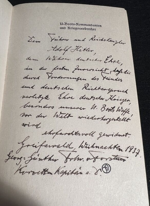 WWII German Book - U-Boots Kommandanten und Kriegsverbrecher - Gifted to Adolf Hitler from Georg Günther von Forstner - Dedicated