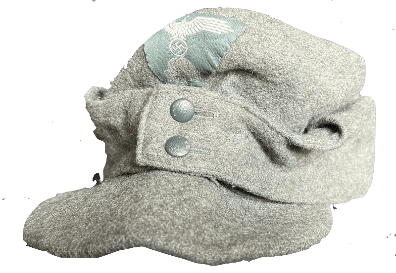 WWII German Waffen SS - M43 Feldmütze - Field Cap - 1010/44 - Dachau 1944 Produced - GI Bring Back 63rd Infantry Division April 1945 Germany ( With COA ) - Rare (Offer Accepted)